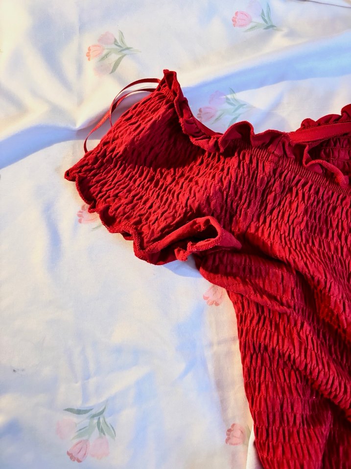 Kırmızı Drapeli Midi Cottagecore Bohem Elbise - Görsel 2