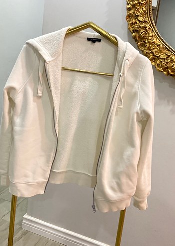 Beyaz Fermuarlı Kadın Sweatshirt