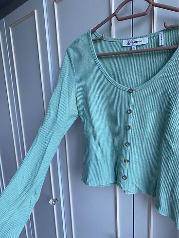 l Beden yeşil Renk Tişört crop bluz koton