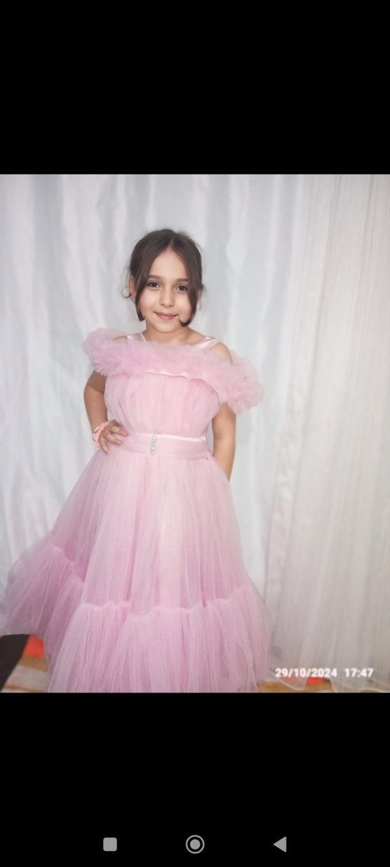 Pembe Straplez Fırfırlı Kız Çocuk Abiye Elbise - Görsel 2