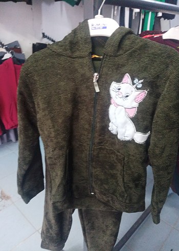 Kız Çocuk Gri Nakışlı Kapüşonlu Eşofman Takımı - Görsel 10