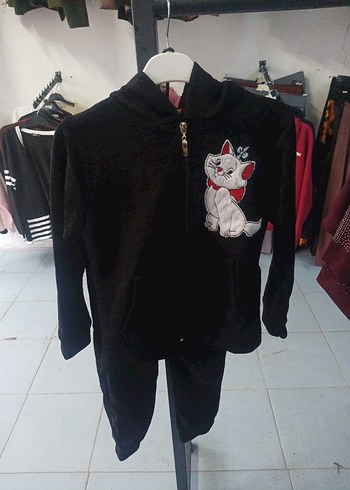 Kız Çocuk Gri Nakışlı Kapüşonlu Eşofman Takımı - Görsel 9