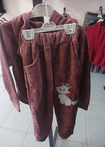 Kız Çocuk Gri Nakışlı Kapüşonlu Eşofman Takımı - Görsel 4