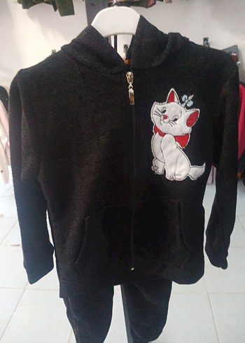 Kız Çocuk Gri Nakışlı Kapüşonlu Eşofman Takımı - Görsel 8