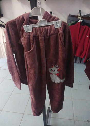 Kız Çocuk Gri Nakışlı Kapüşonlu Eşofman Takımı - Görsel 3