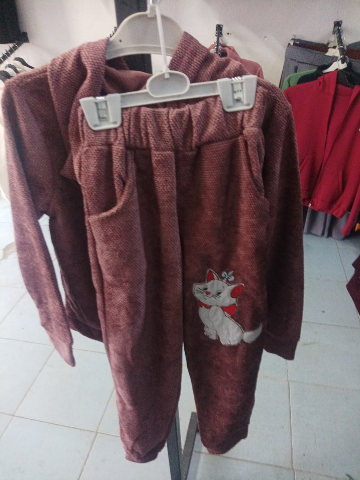 Kız Çocuk Gri Nakışlı Kapüşonlu Eşofman Takımı - Görsel 4