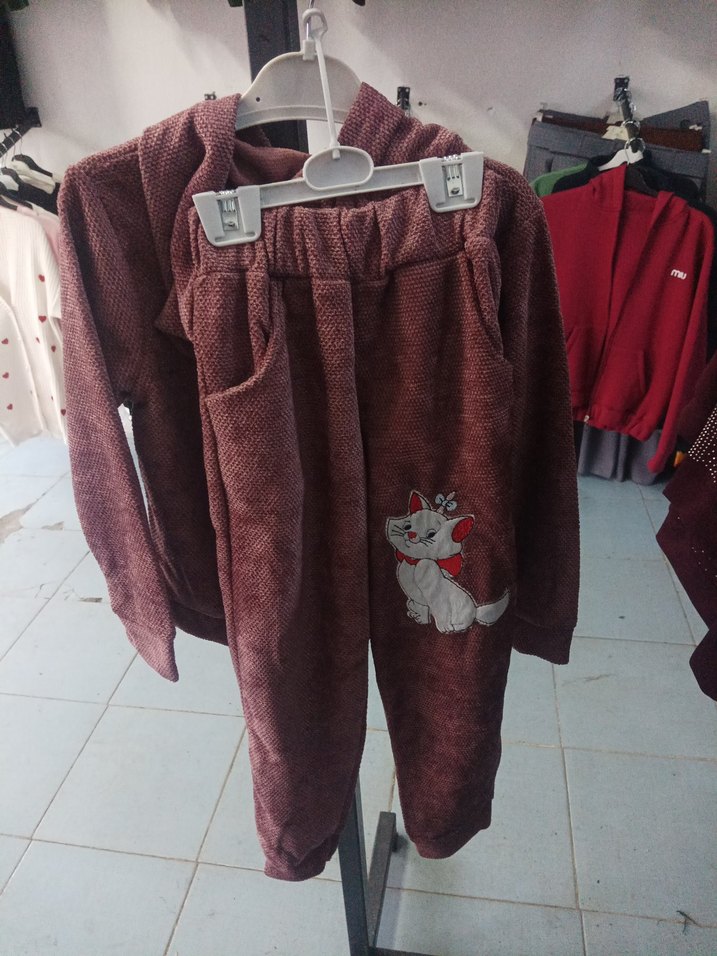 Kız Çocuk Gri Nakışlı Kapüşonlu Eşofman Takımı - Görsel 3