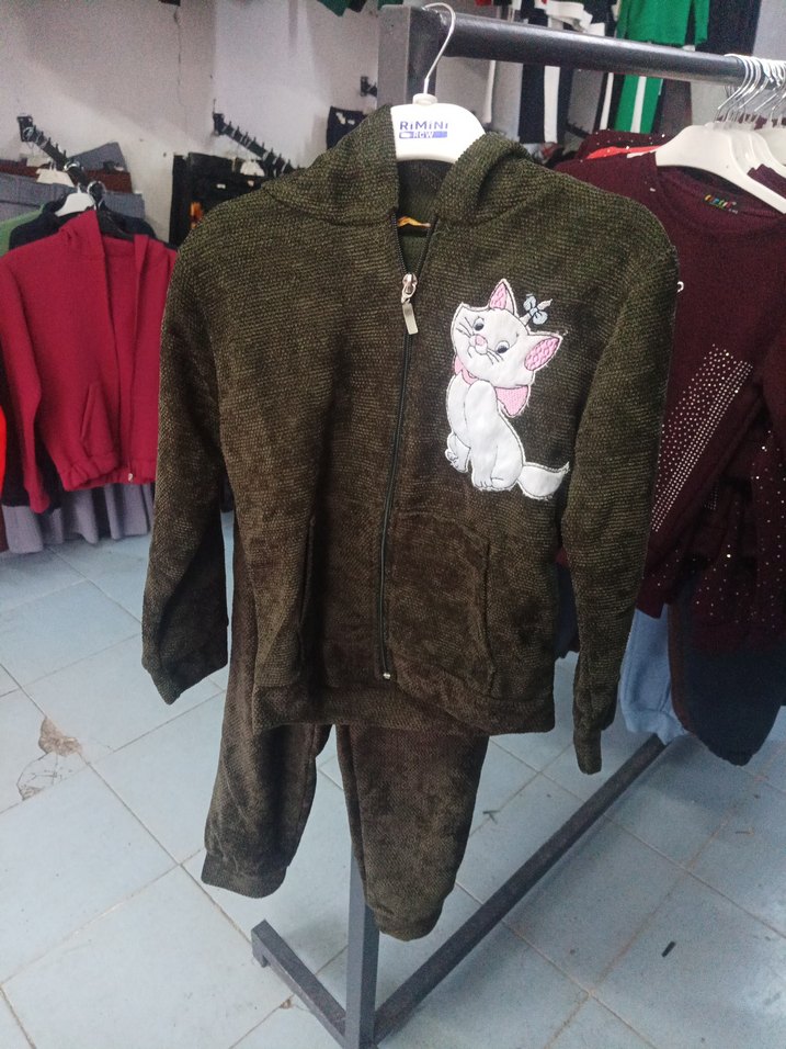 Kız Çocuk Gri Nakışlı Kapüşonlu Eşofman Takımı - Görsel 5