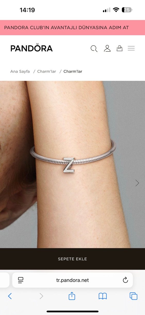 Pandora 925 Ayar Gümüş Z Harfi Charm - Görsel 2