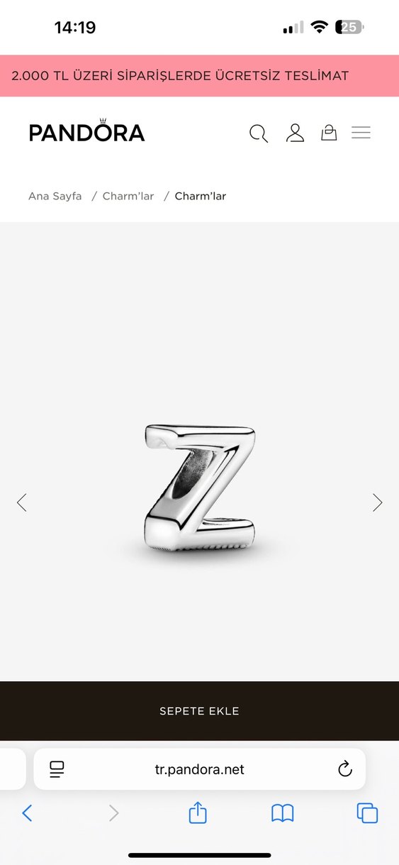 Pandora 925 Ayar Gümüş Z Harfi Charm - Görsel 3