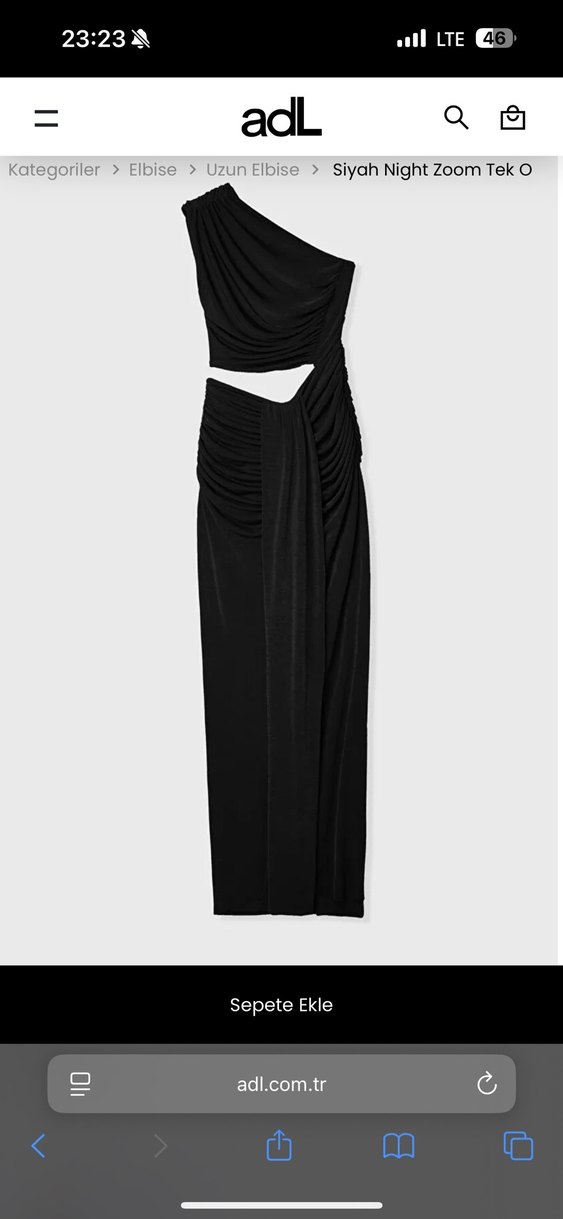 ADL Siyah Drapeli Uzun tek kol Kadın Elbise - Görsel 5