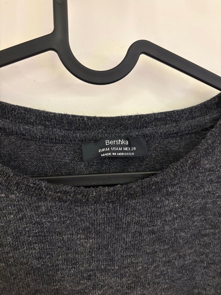 Gri Kadın Triko Elbise, Fırfırlı, Uzun Kollu - Görsel 4