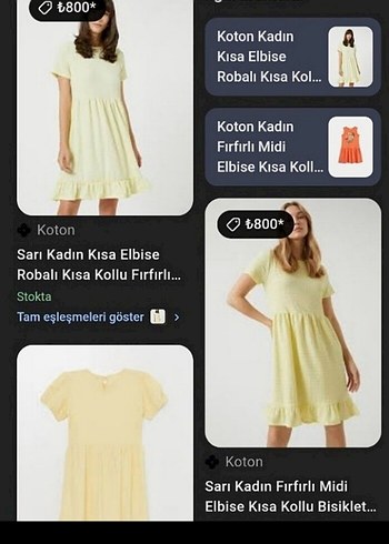 Koton Sarı Kısa Kollu Fırfırlı Midi Elbise
