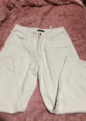 Beyaz Pamuklu Rahat Kesim Midi Kot Pantolon
