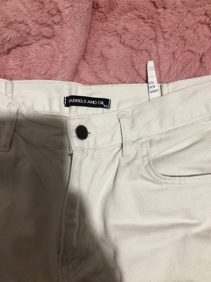 Beyaz Pamuklu Rahat Kesim Midi Kot Pantolon - Görsel 2