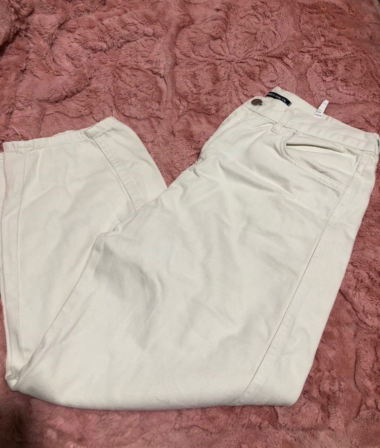 Beyaz Pamuklu Rahat Kesim Midi Kot Pantolon - Görsel 4