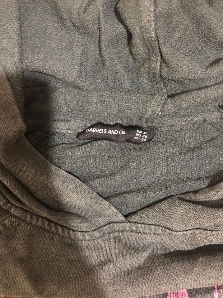 Düğmeli Kapüşonlu Gri Keten Sweatshirt - Görsel 2