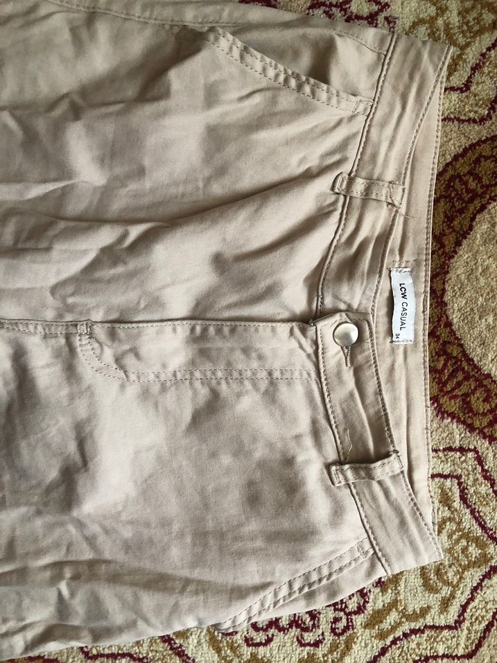 Düğmeli Bej Kadın Kumaş Pantolon - Görsel 2