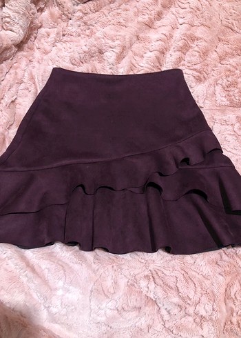 Bordo Süet Fırfırlı mini etek