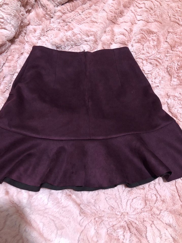 Bordo Süet Fırfırlı mini etek - Görsel 2