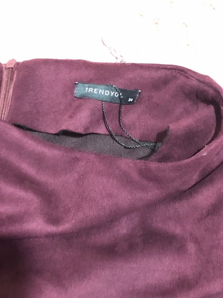 Bordo Süet Fırfırlı mini etek - Görsel 4