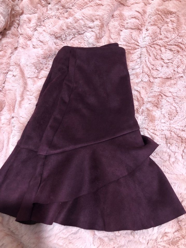 Bordo Süet Fırfırlı mini etek - Görsel 3