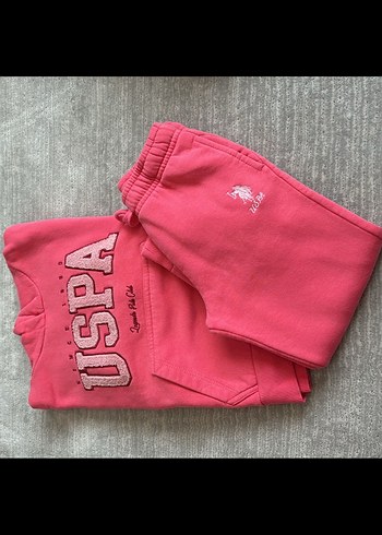 US POLO Kız Çocuk Pembe Kapüşonlu Eşofman Takımı 4-5 Yaş