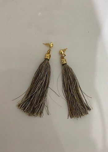 Bej Püsküllü Bohem Uzun Küpe - Görsel 2