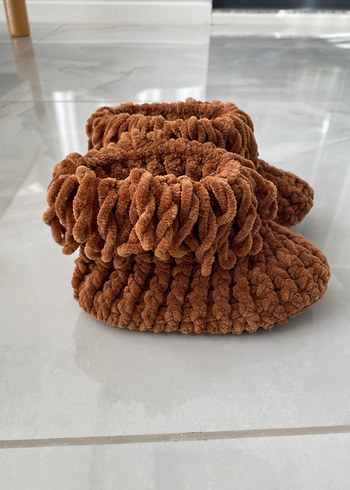 Kızlar için Örgü Kahverengi patik panduf - Görsel 2