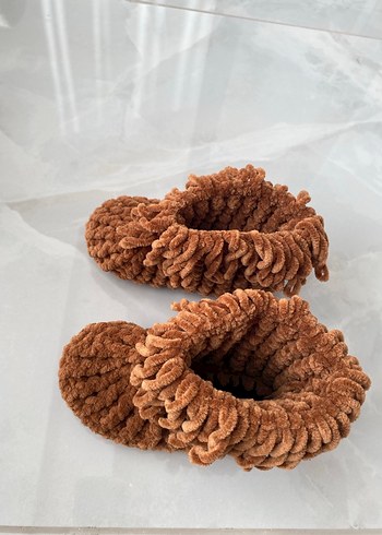 Kızlar için Örgü Kahverengi patik panduf - Görsel 4