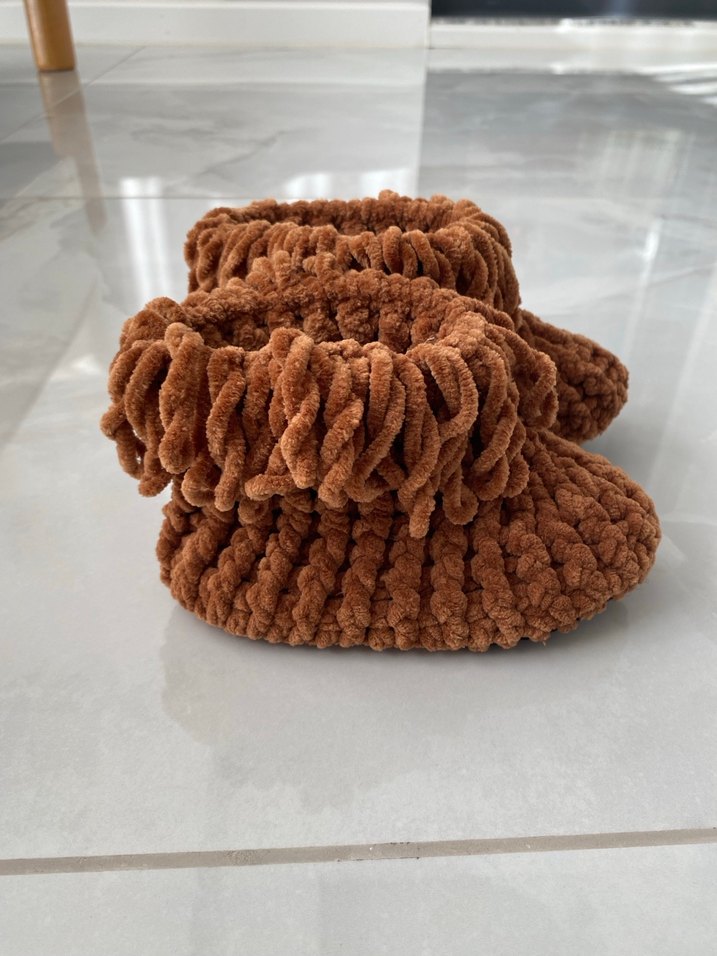 Kızlar için Örgü Kahverengi patik panduf - Görsel 2