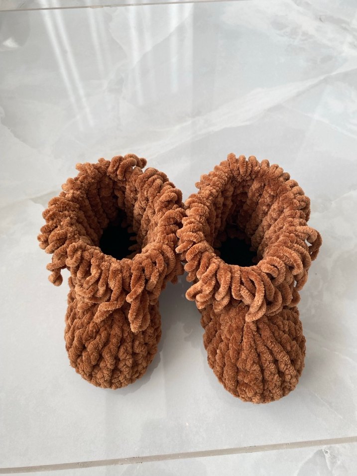 Kızlar için Örgü Kahverengi patik panduf - Görsel 3