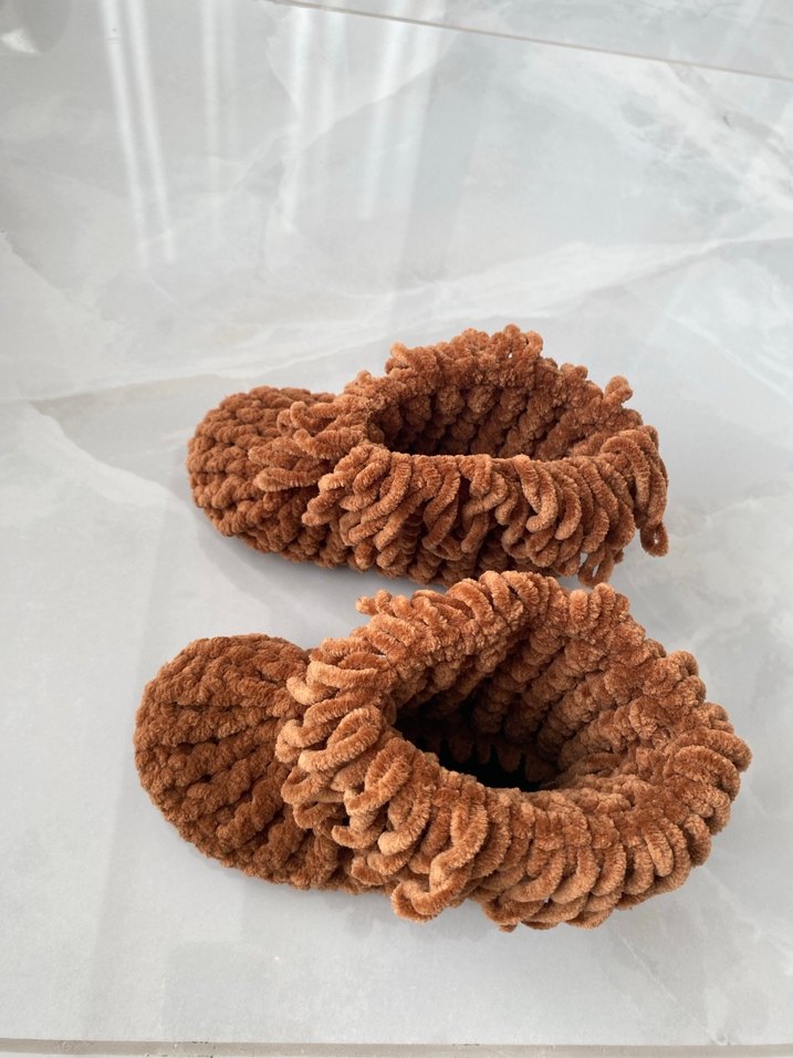 Kızlar için Örgü Kahverengi patik panduf - Görsel 4