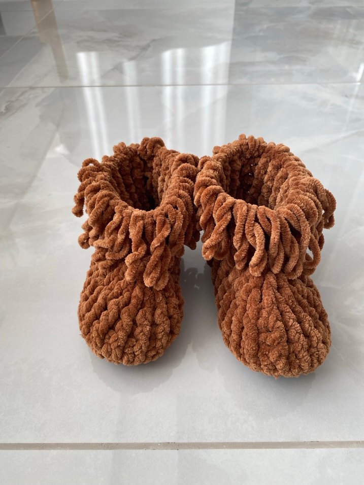 Kızlar için Örgü Kahverengi patik panduf - Görsel 5