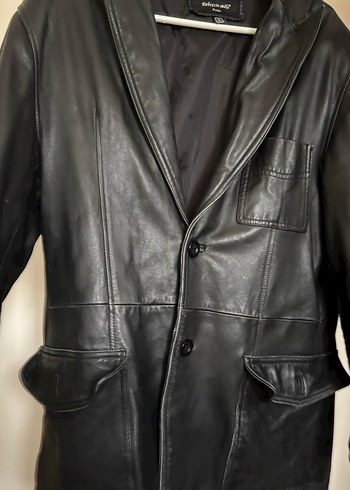 Vintage Düğmeli Siyah Deri Erkek Ceket - Görsel 2