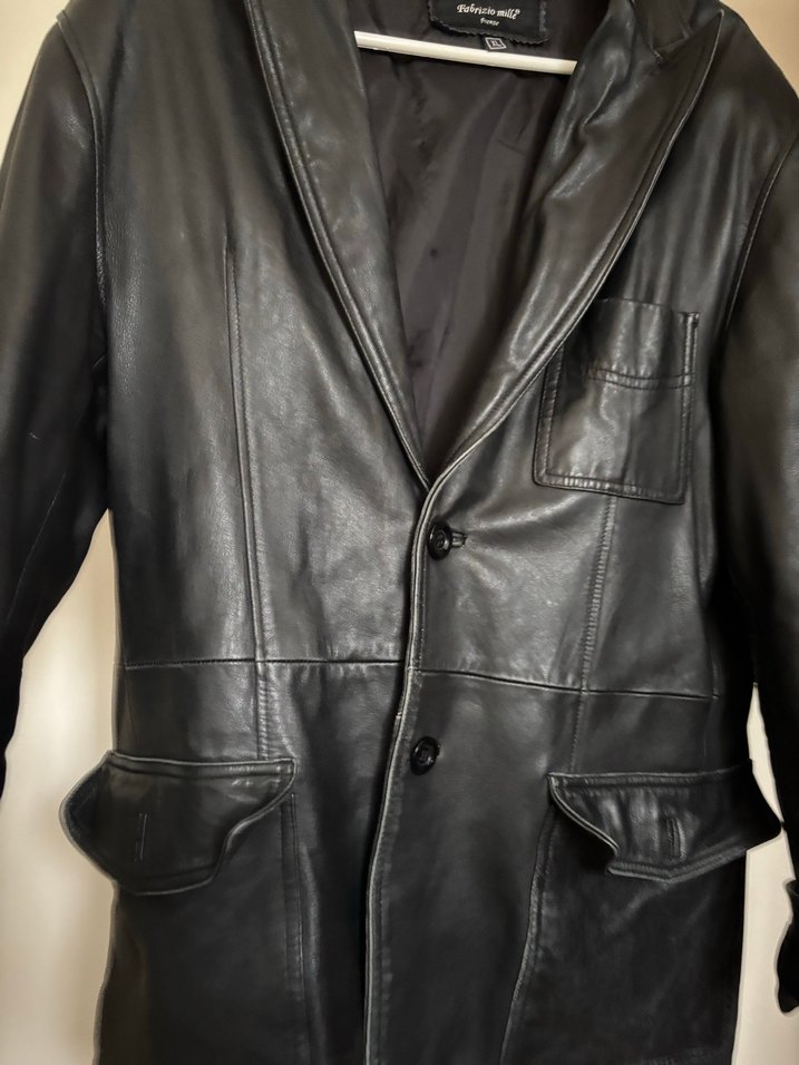 Vintage Düğmeli Siyah Deri Erkek Ceket - Görsel 2