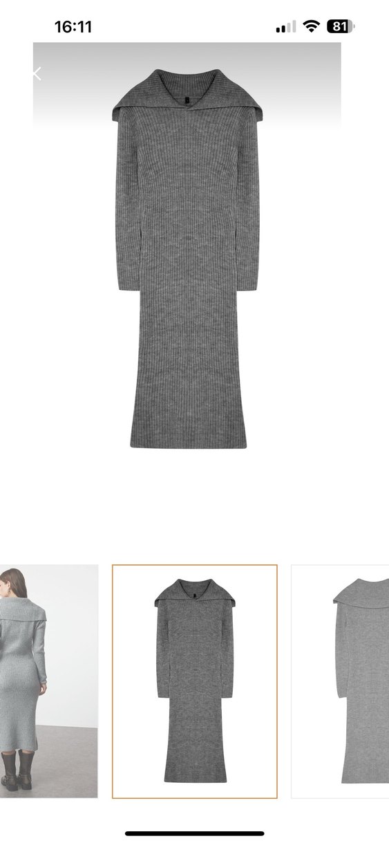 Gri Yüksek Yakalı Kadın Triko Elbise - Görsel 3