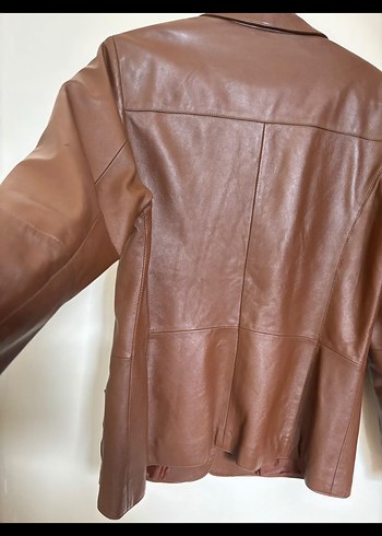Vintage Düğmeli Kahverengi Deri Ceket - Görsel 5