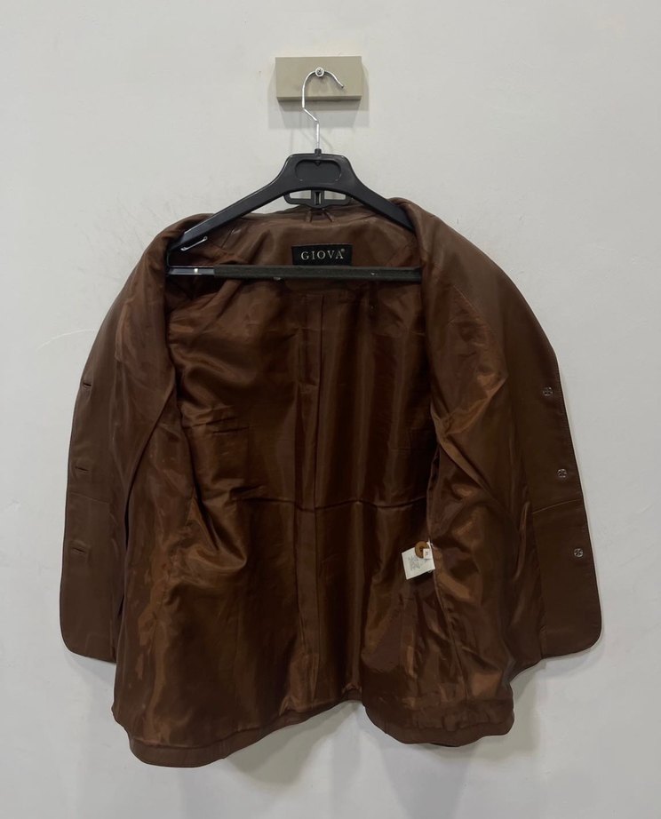 Vintage Düğmeli Kahverengi Deri Ceket - Görsel 4