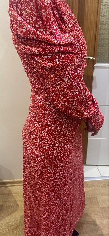 diğer Beden Prenses Kol Belden Oturtmalı RedWhite FlowerDress