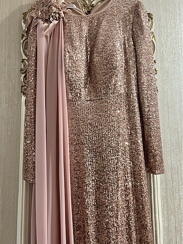 PUDRA PELERİNLİ OMUZ DETAYLI ABİYE - Görsel 2