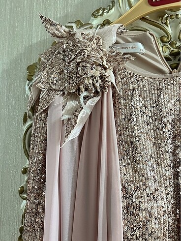 PUDRA PELERİNLİ OMUZ DETAYLI ABİYE - Görsel 5