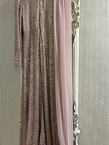 PUDRA PELERİNLİ OMUZ DETAYLI ABİYE - Görsel 6