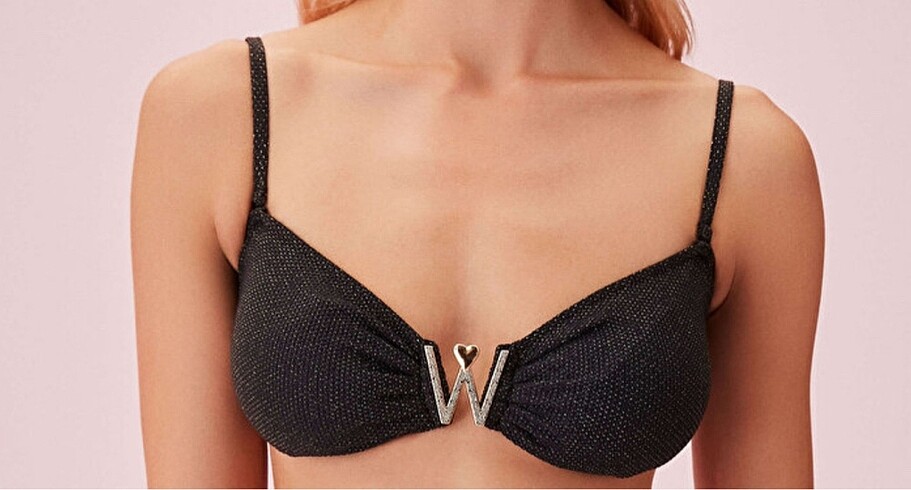 Suwen SİYAH METAL starplez bikini ÜST