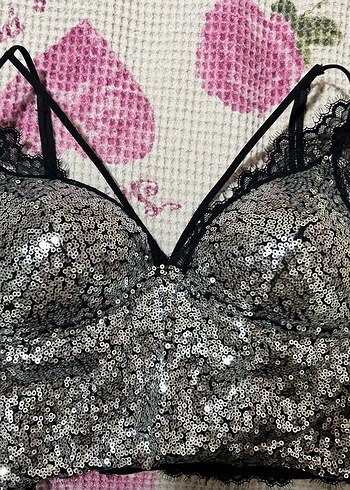 Gri Mini İşlemeli Dantel Askılı Büstiyer - Görsel 6