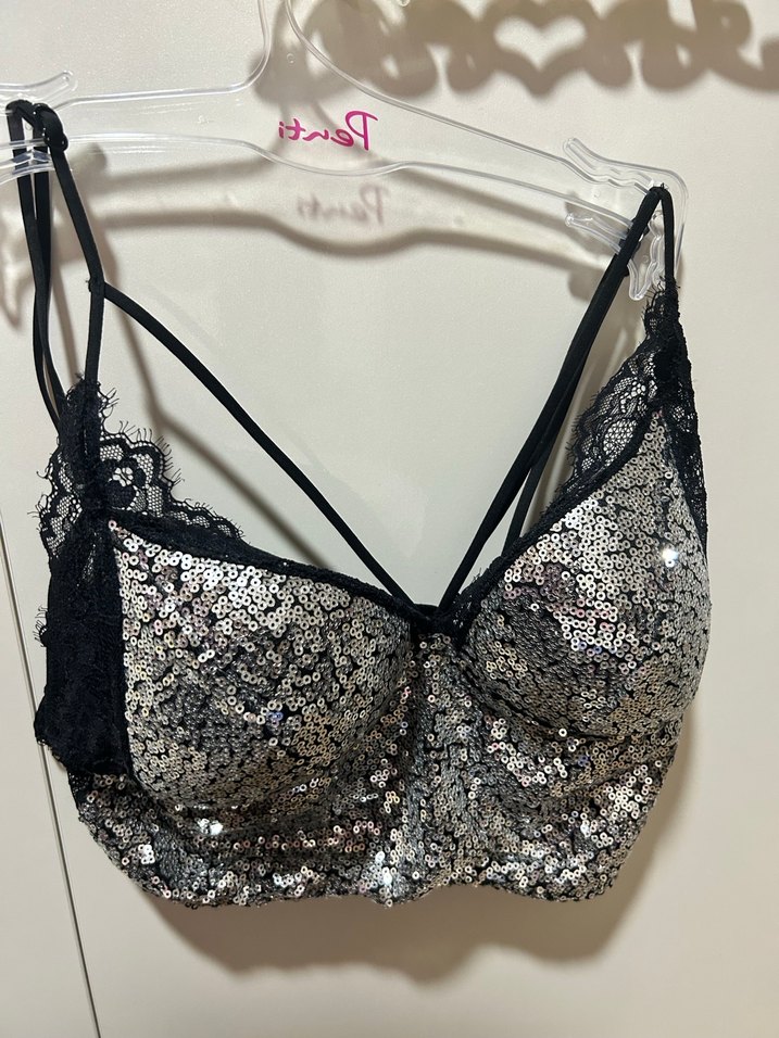 Gri Mini İşlemeli Dantel Askılı Büstiyer - Görsel 3