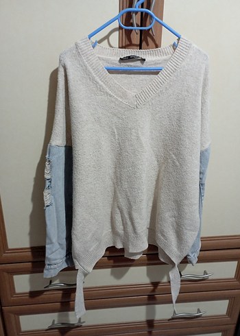 xl Beden ten rengi Renk Pamuklu, V Yaka, Bej Kadın Triko