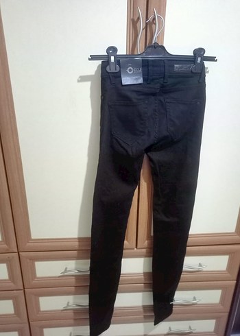 Diğer Siyah Kadın Denim Kemerli Normal Boy Pantolon