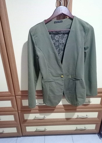 l Beden Düğmeli Kadın yeşil Midi Blazer Ceket