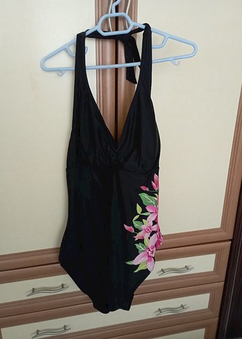 Siyah Çiçek Desenli Uzun Mayo - Görsel 2